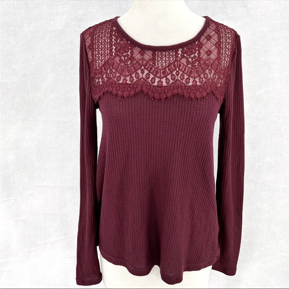 Lucky Brand Lace Detail Top in Deep Purple
